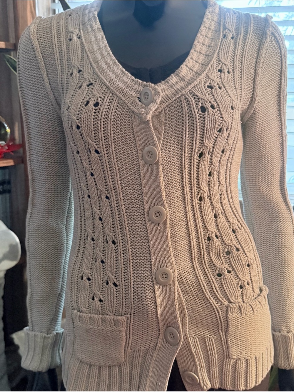 Women’s Gray Knit Button-Front Cardigan Sweater - “Old Navy” Size L